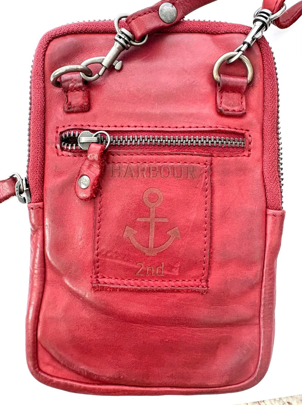 Harbour 2nd Bag Red Leather Crossbody Phone Purse Anchor Logo Vintage Style